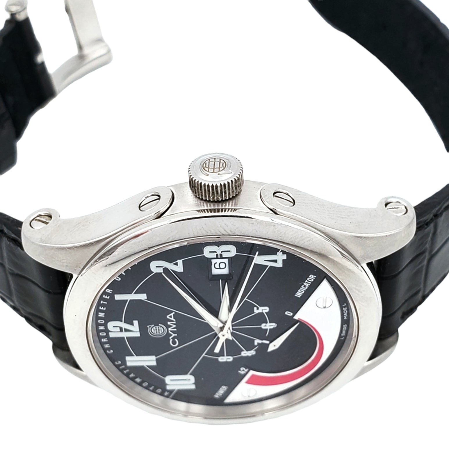 Men's CYMA Chronometer 40mm Imperium XL Stainless Steel Wristwatch with Black Leather & Black Dial. (Pre-Owned)