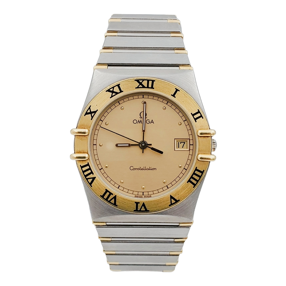 Men's Omega 34mm Constellation Two Tone 18K Yellow Gold / Stainless Steel Wristwatch with Dial & Fixed Roman Numeral Bezel. (Pre-Owned)