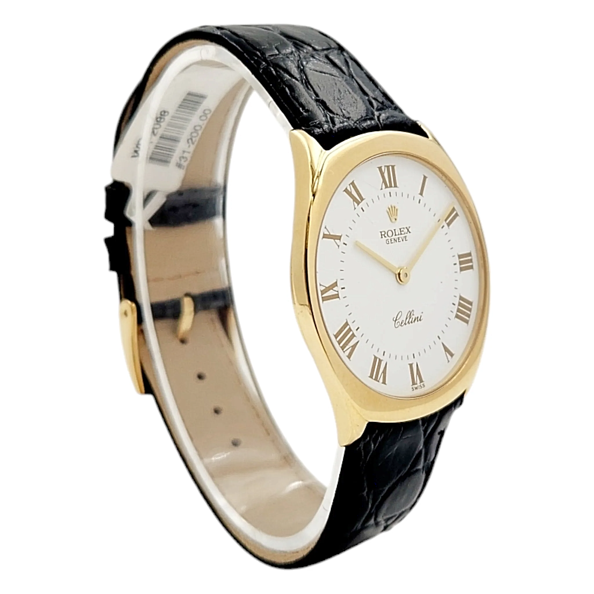 1990's Men's Rolex 31mm Cellini Vintage 18K Yellow Gold Watch with White Dial and Black Leather Strap. (Pre-Owned 4133)