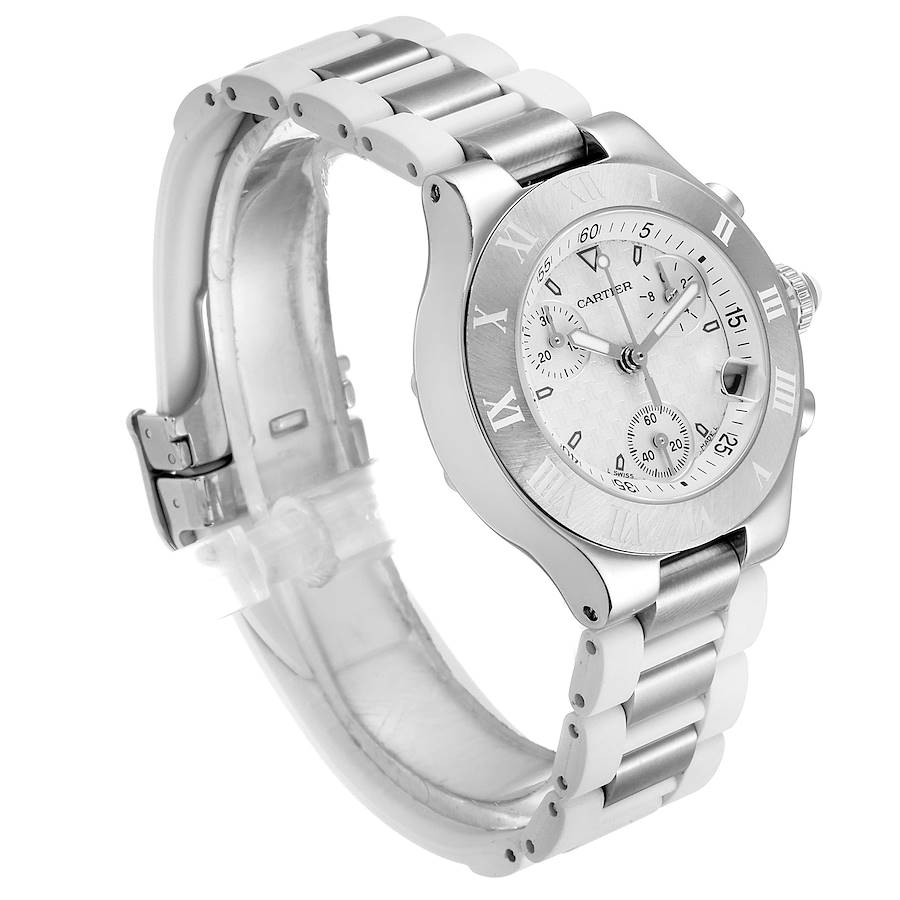 Ladies Cartier Must 21 Stainless Steel Wristwatch with White Rubber & White Dial. (Pre-Owned W10197U2)