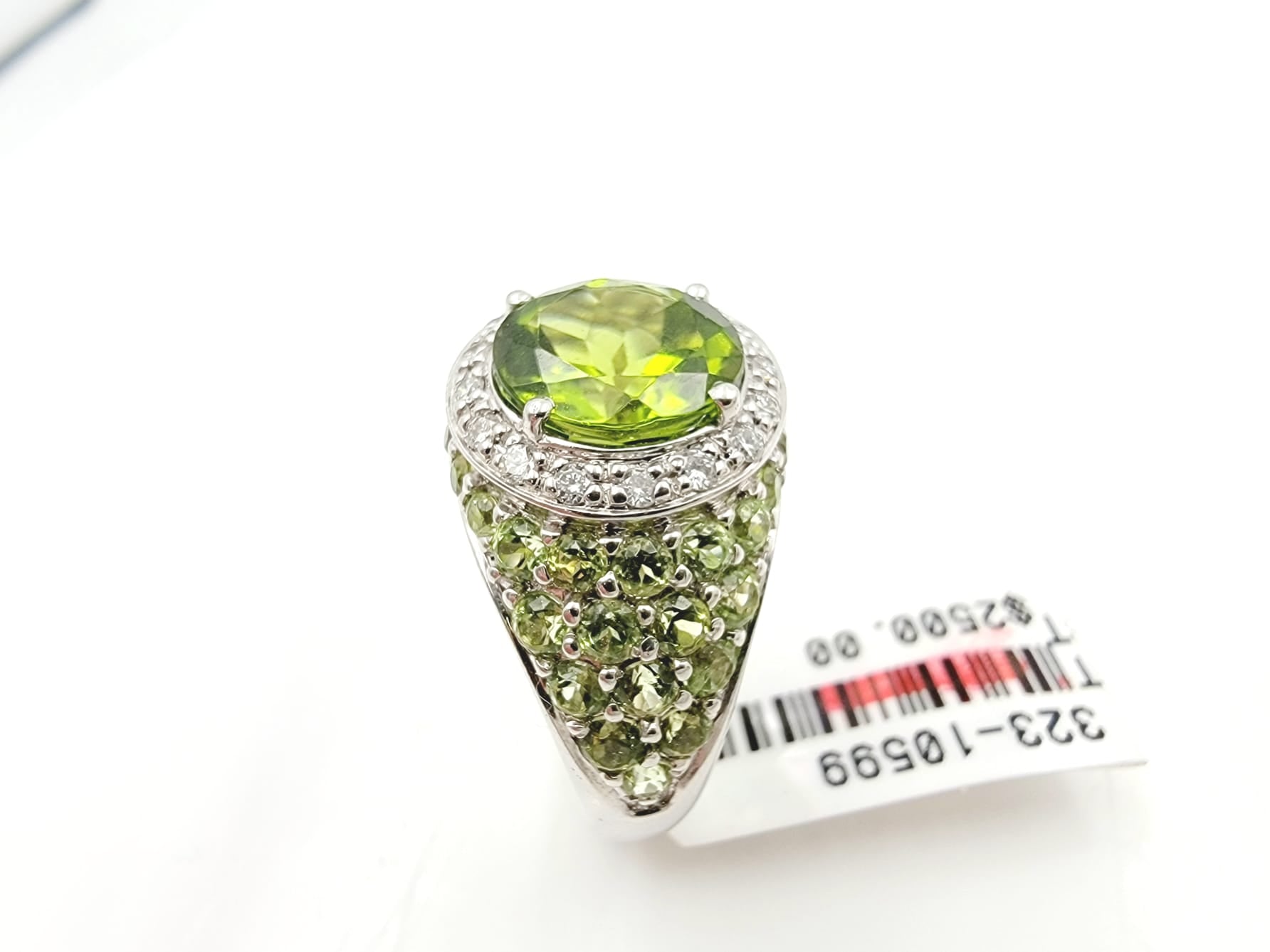 18k White Gold Peridot/Diamond Ring-3.08ct Peridot