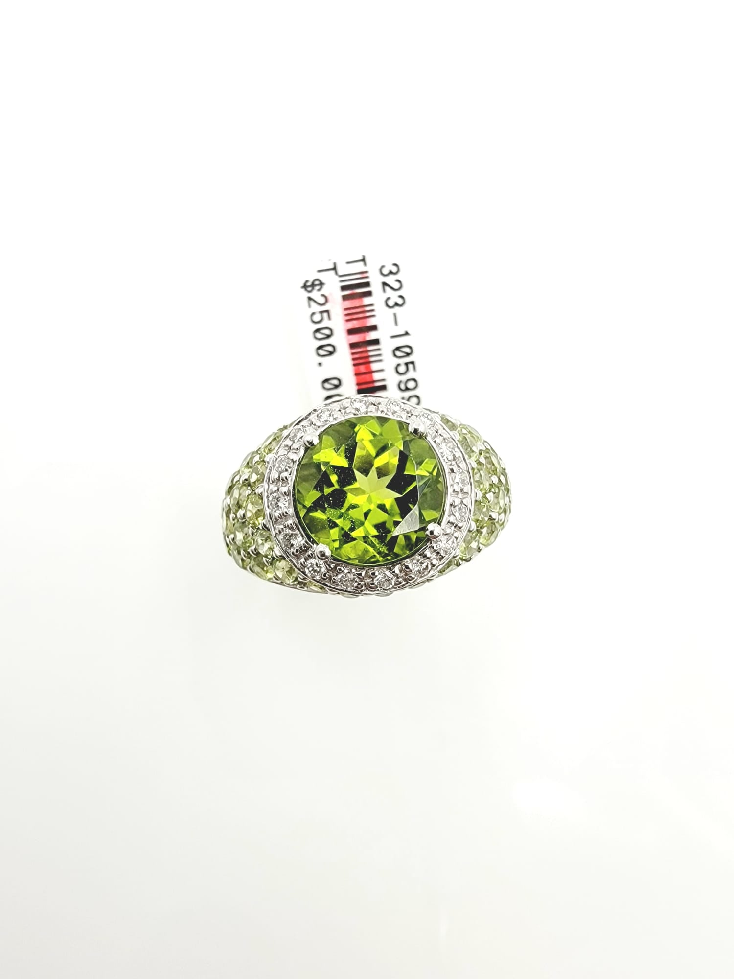 18k White Gold Peridot/Diamond Ring-3.08ct Peridot