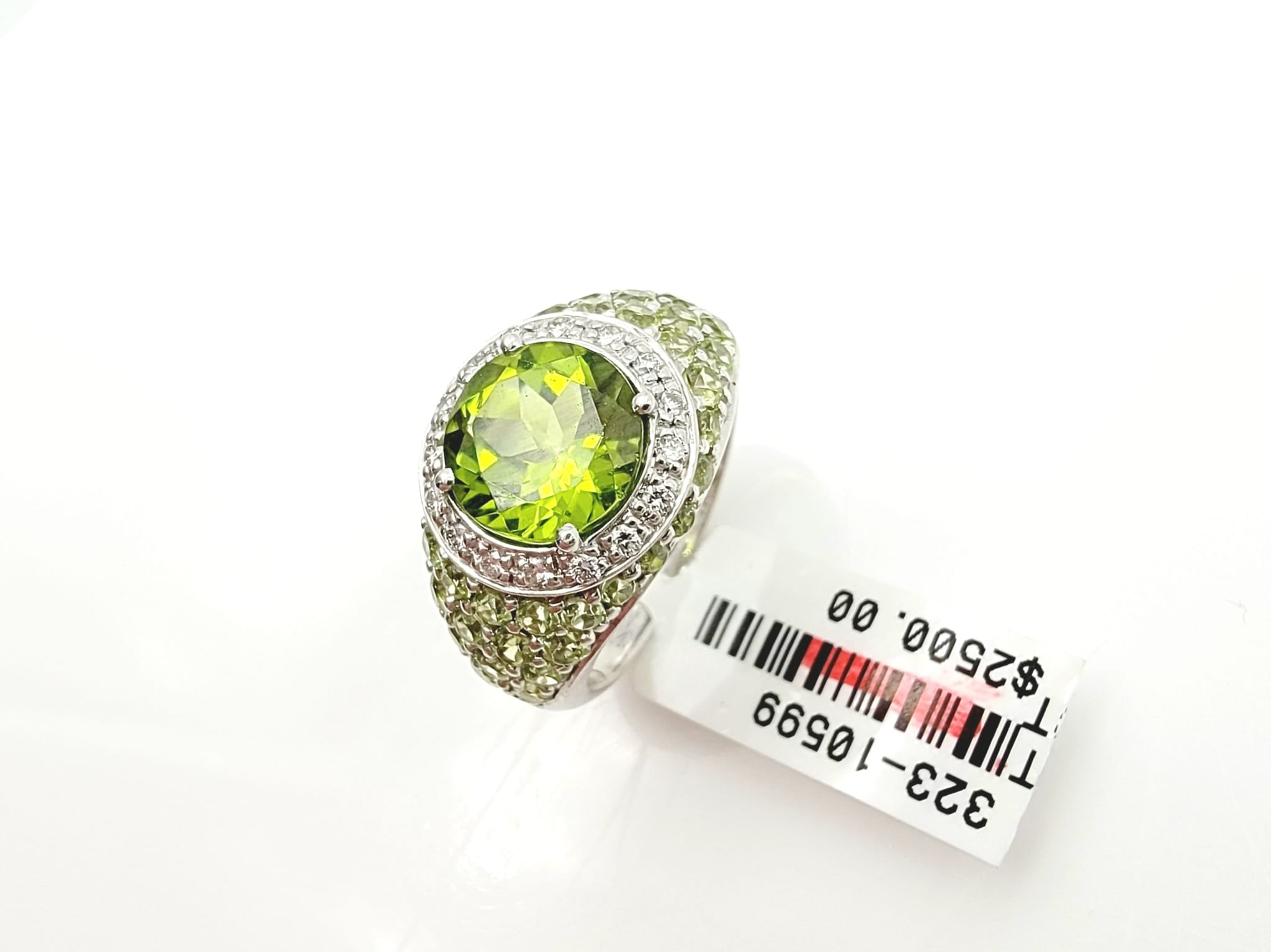 18k White Gold Peridot/Diamond Ring-3.08ct Peridot