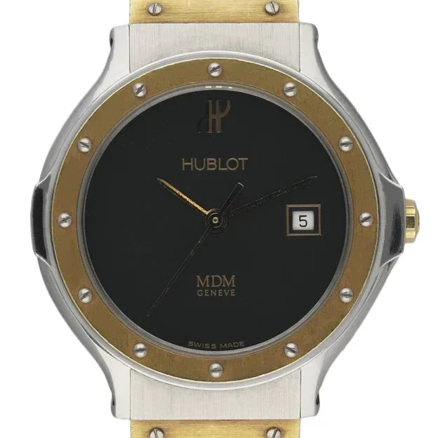 Ladies Hublot Vintage MDM 28mm Two Tone 18K Yellow Gold / Stainless Steel Wristwatch with Black B&. (Pre-Owned)