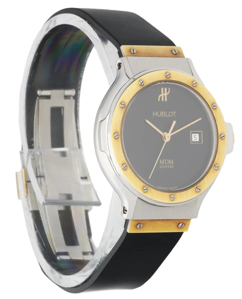 Ladies Hublot Vintage MDM 28mm Two Tone 18K Yellow Gold / Stainless Steel Wristwatch with Black B&. (Pre-Owned)