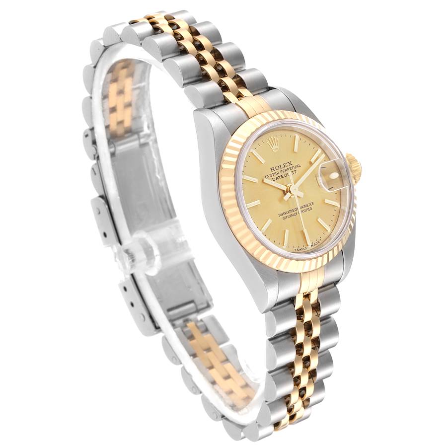 Ladies Rolex 26mm Date Two Tone 18K Yellow Gold / Stainless Steel Watch with Champagne Dial and Fluted Bezel. (Pre-Owned 69173)