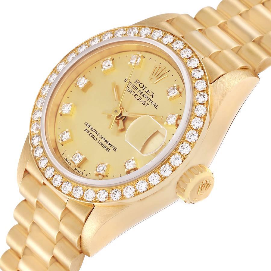 Ladies Rolex 26mm President 18K Solid Yellow Gold Wristwatch with Gold Diamond Dial & Diamond Bezel. (Pre-Owned 69138)