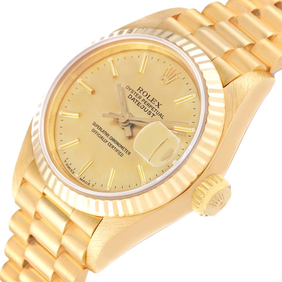 Ladies Rolex 26mm President 18K Solid Yellow Gold Wristwatch with Gold Diamond Dial & Fluted Bezel. (Pre-Owned)