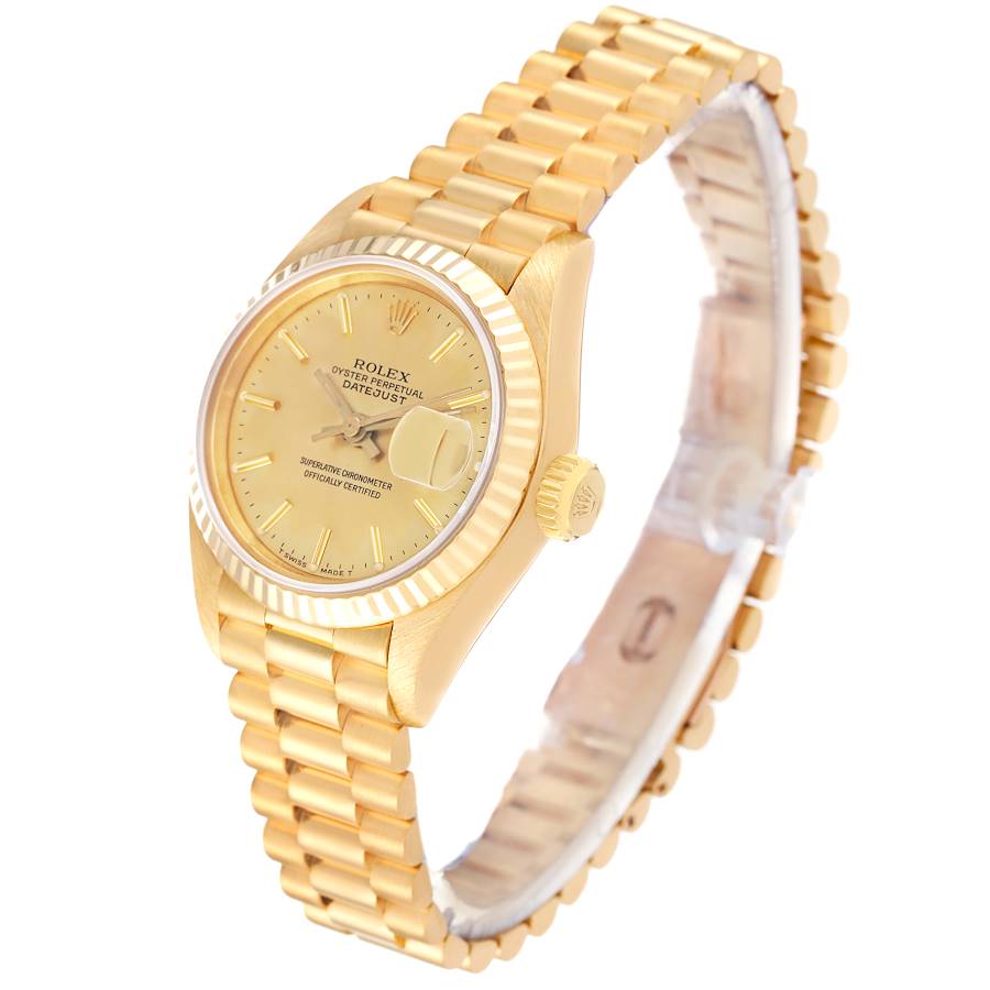 Ladies Rolex 26mm Presidential 18K Solid Yellow Gold Wristwatch w/ Gold Diamond Dial & Fluted Bezel. (Pre-Owned)