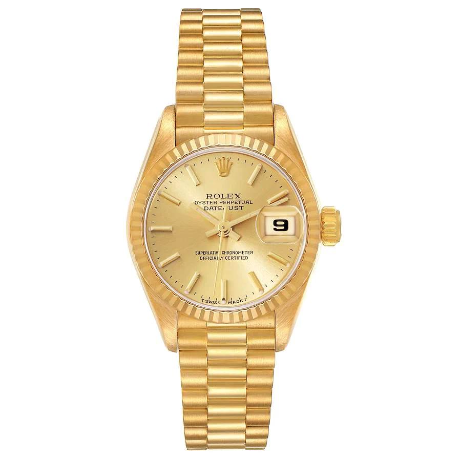 Ladies Rolex 26mm President 18K Yellow Gold Wristwatch with Gold Dial & Fluted Bezel. (Pre-Owned 6917)