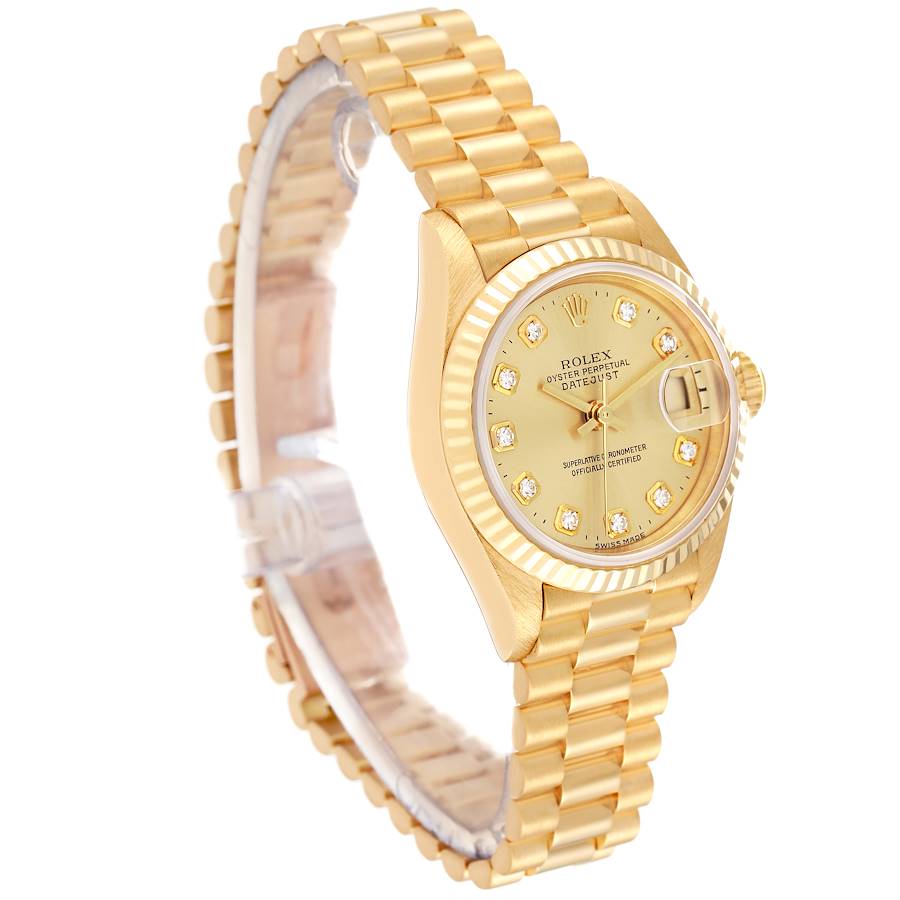 Ladies Rolex 26mm President 18K Yellow Gold Wristwatch with Gold Diamond Dial & Fluted Bezel. (Pre-Owned 69178)