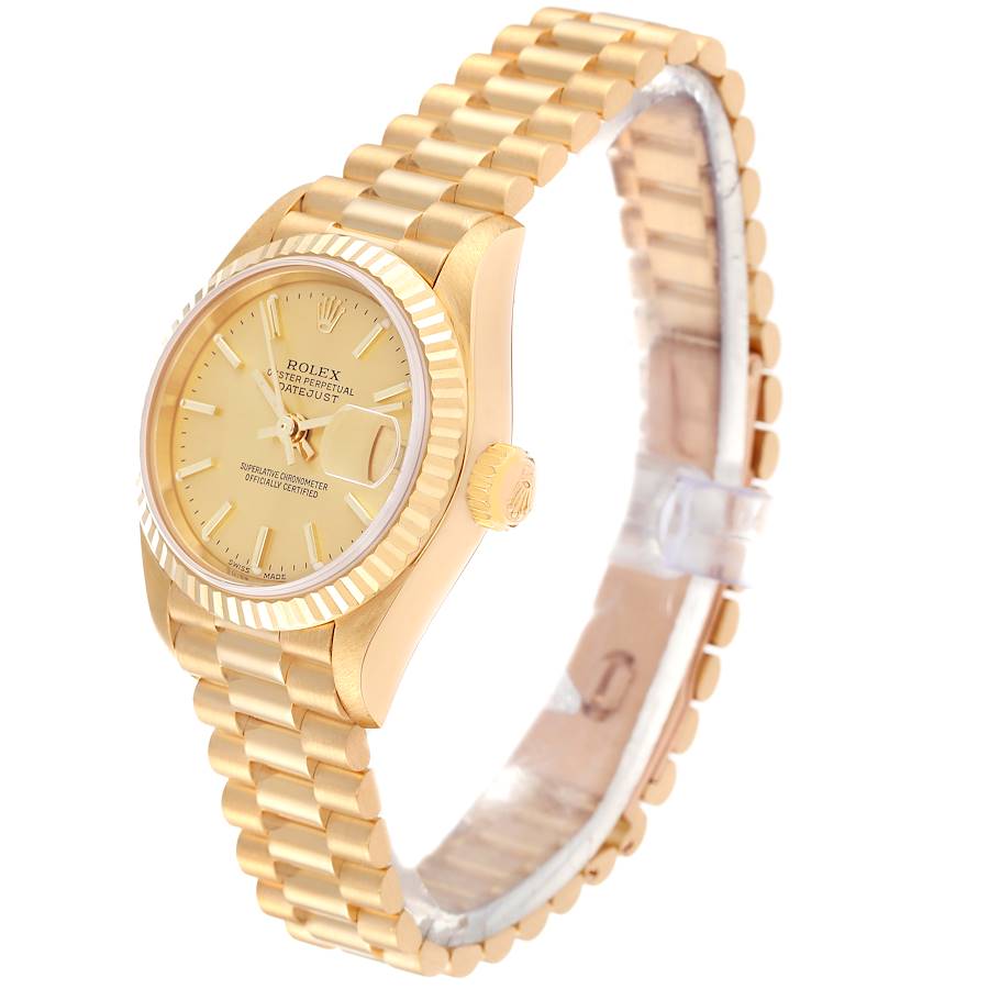 Ladies Rolex 26mm President Solid 18K Yellow Gold Wristwatch with Gold Dial & Fluted Bezel. (Pre-Owned)