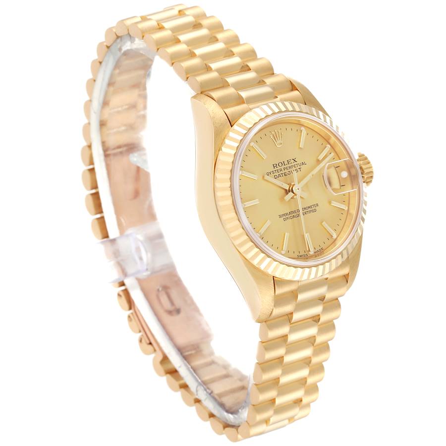 Ladies Rolex 26mm President Solid 18K Yellow Gold Wristwatch with Gold Dial & Fluted Bezel. (Pre-Owned)