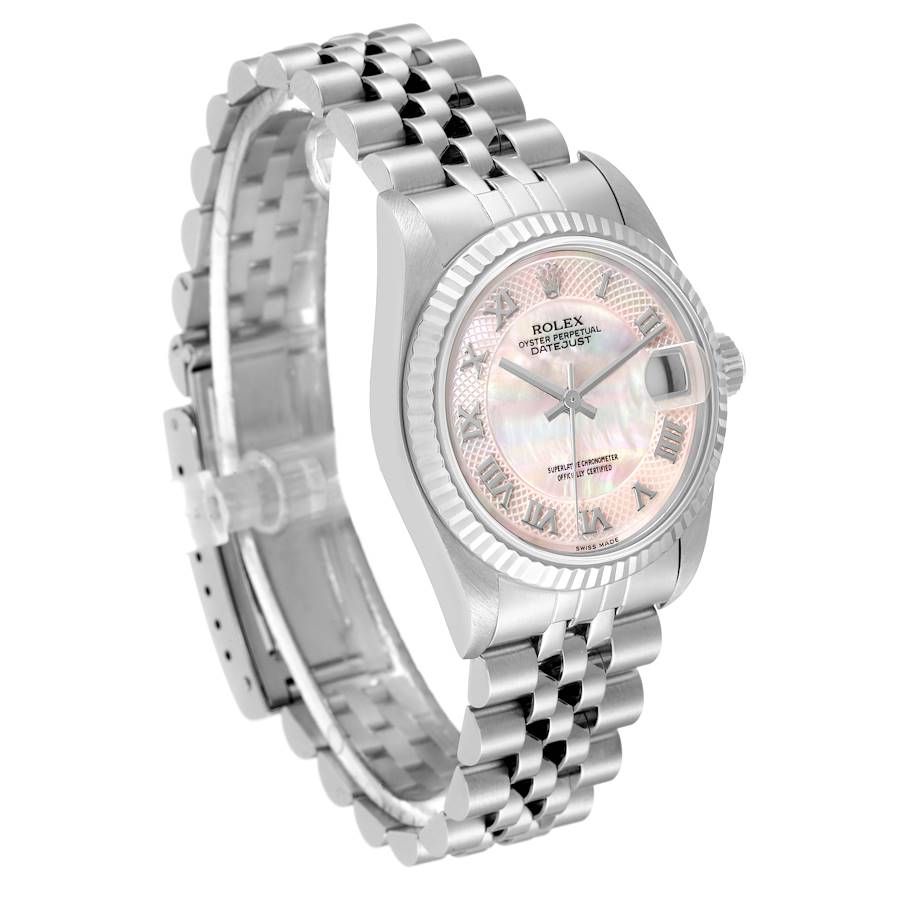 Ladies Rolex 31mm Midsize DateJust Stainless Steel Watch with Pink Mother of Pearl Dial and Fluted Bezel. (Pre-Owned 78274)