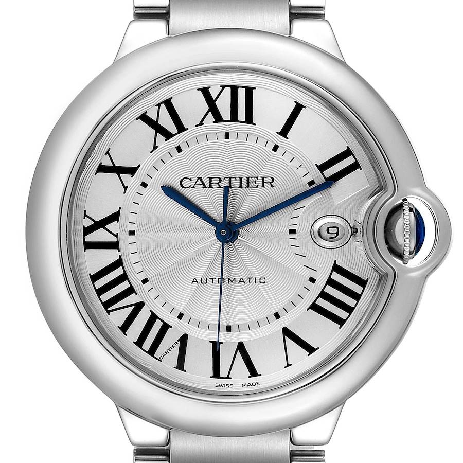 Men's Cartier 42mm Ballon Bleu Automatic Stainless Steel Wristwatch with Roman Numeral Silver Dial & Smooth Bezel. (Pre-Owned W69012Z4)