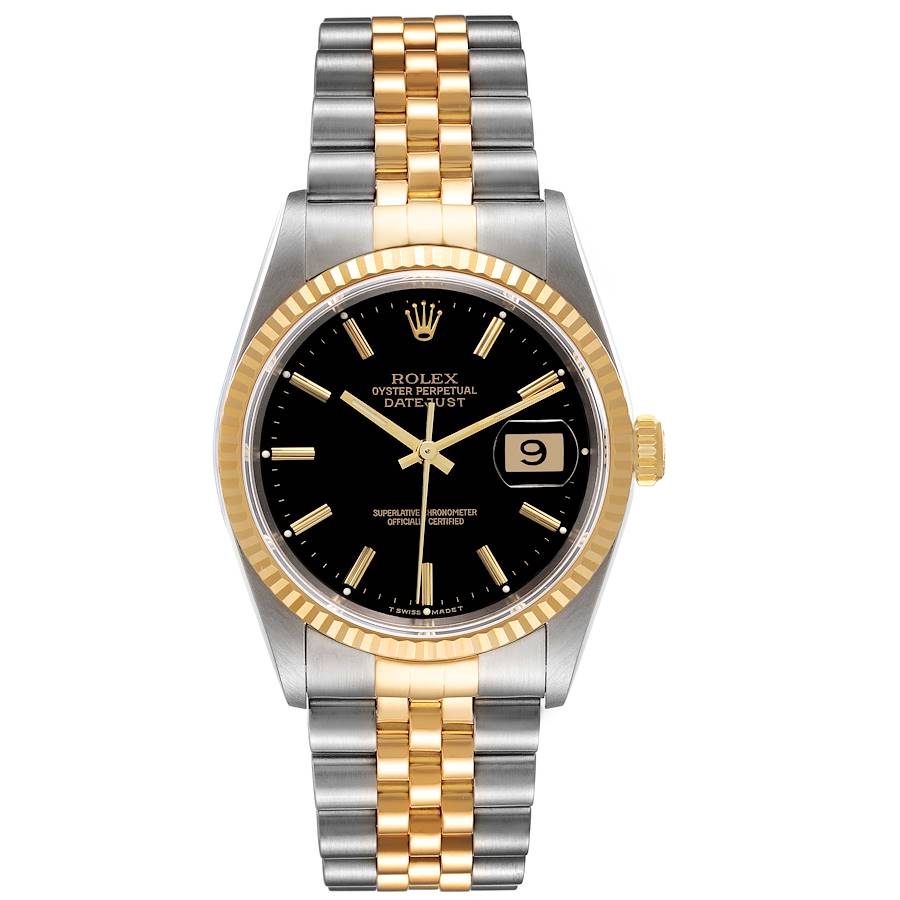 1990 Men's Rolex 36mm DateJust Two Tone 18K Yellow Gold / Stainless Steel Wristwatch w/ Black Dial & Fluted Bezel. (Pre-Owned 16233)