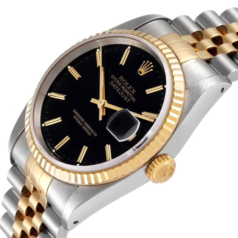1990 Men's Rolex 36mm DateJust Two Tone 18K Yellow Gold / Stainless Steel Wristwatch w/ Black Dial & Fluted Bezel. (Pre-Owned 16233)