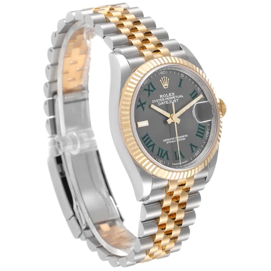 Men's Rolex 36mm DateJust Two Tone 18K Yellow Gold / Stainless Steel Wristwatch w/ Dark Silver Dial & Fluted Bezel. (Unworn 126233)