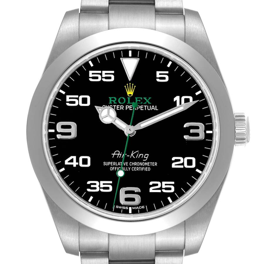 Men's Rolex 40mm Air-King Oyster Perpetual Green H& Stainless Steel Wristwatch w/ Black Dial & Smooth Bezel. (Pre-Owned 116900)