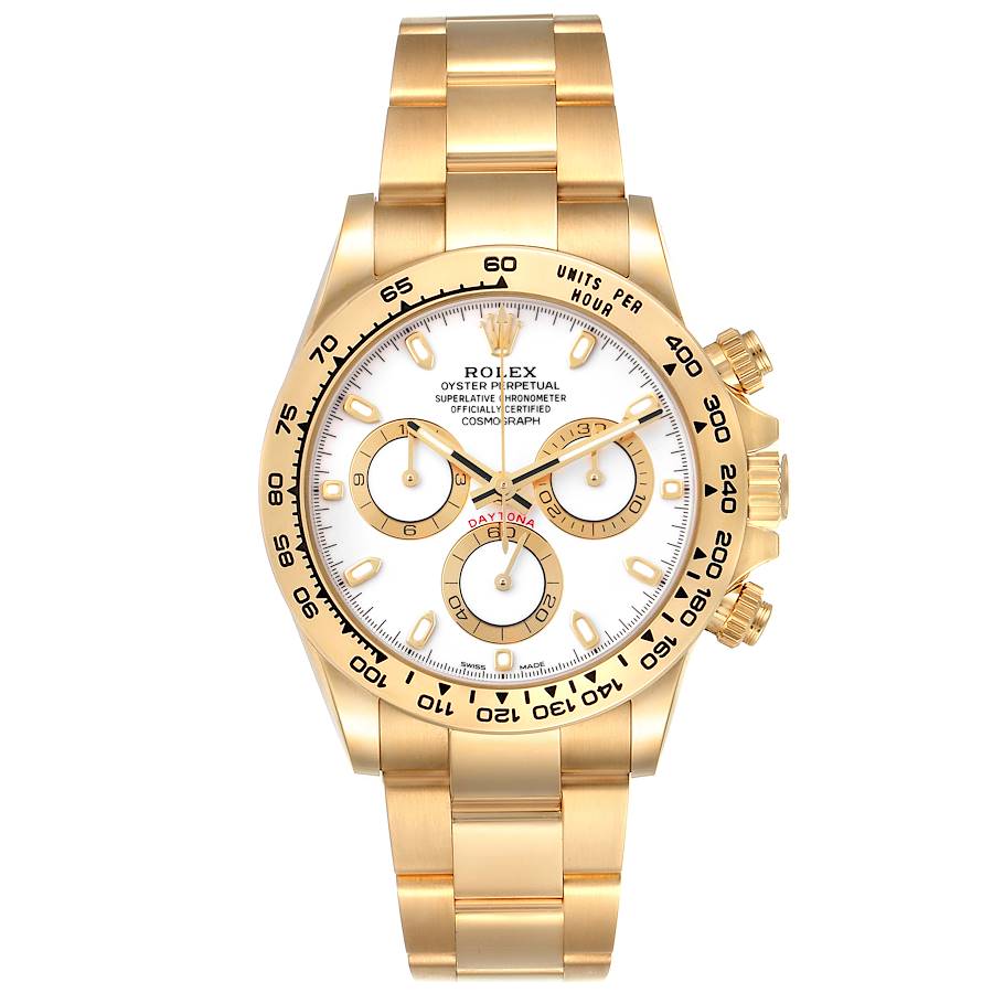 Men's Rolex 40mm Daytona 18K Solid Yellow Gold Wristwatch with White Chronograph Dial. (Pre-Owned 16528)