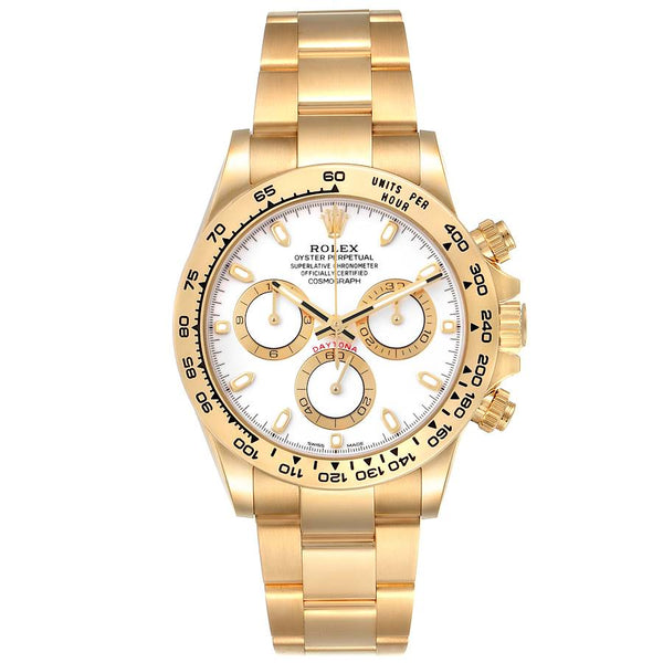 Men s Rolex 40mm Daytona 18K Solid Yellow Gold Watch with White Chronograph Dial. Pre Owned 165288