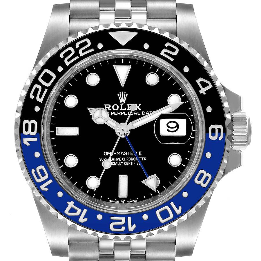 2020 Men's Rolex 40mm GMT Master II "Batman" Stainless Steel Wristwatch w/ Black Dial & Blue / Black Bezel. (Pre-Owned 126710)