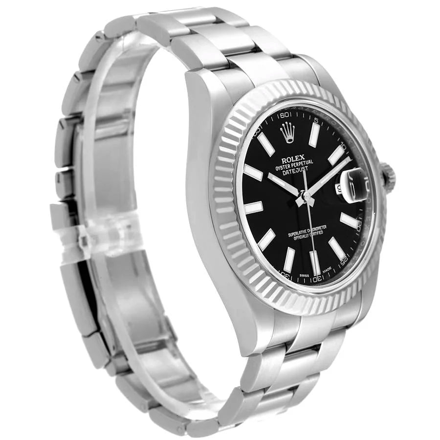 Men's Rolex 41mm DateJust Stainless Steel Watch with Black Dial and Fluted Bezel. (Pre-Owned 116334)