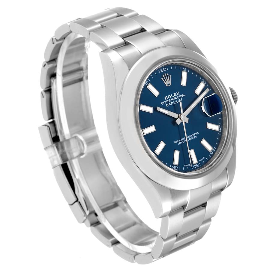 Men's Rolex 41mm DateJust Stainless Steel Wristwatch w/ Blue Dial & Smooth Bezel. (Pre-Owned 116300)