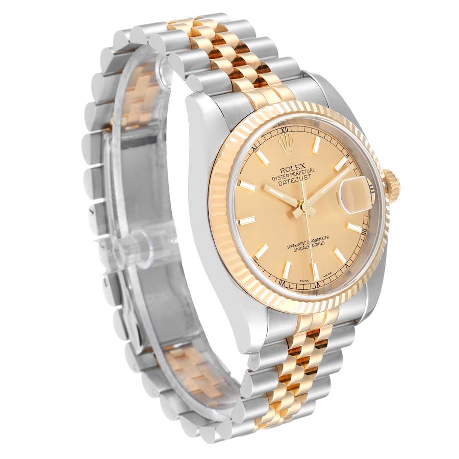 Men's Rolex DateJust 36mm Two Tone 18K Yellow Gold / Stainless Steel Watch with Gold Dial and Fluted Bezel. (Pre-Owned 116233)