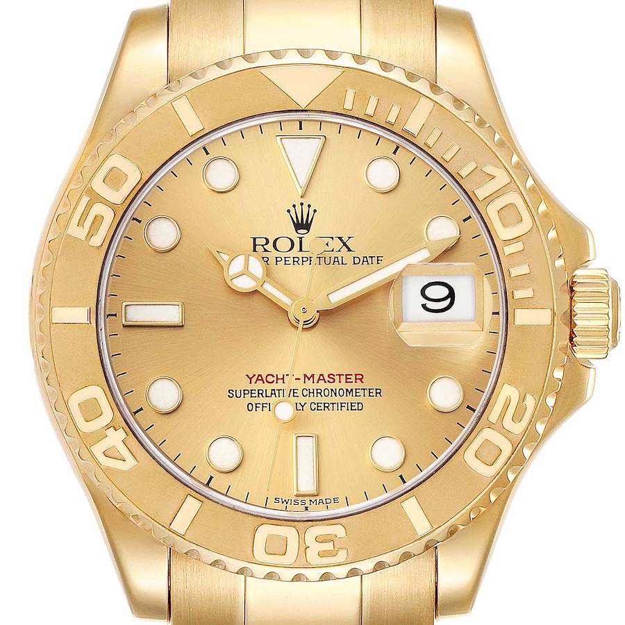 Men's Rolex Yacht Master 40mm Oyster Perpetual 18K Solid Yellow Gold Watch with Gold Dial. (Pre-Owned 16628)