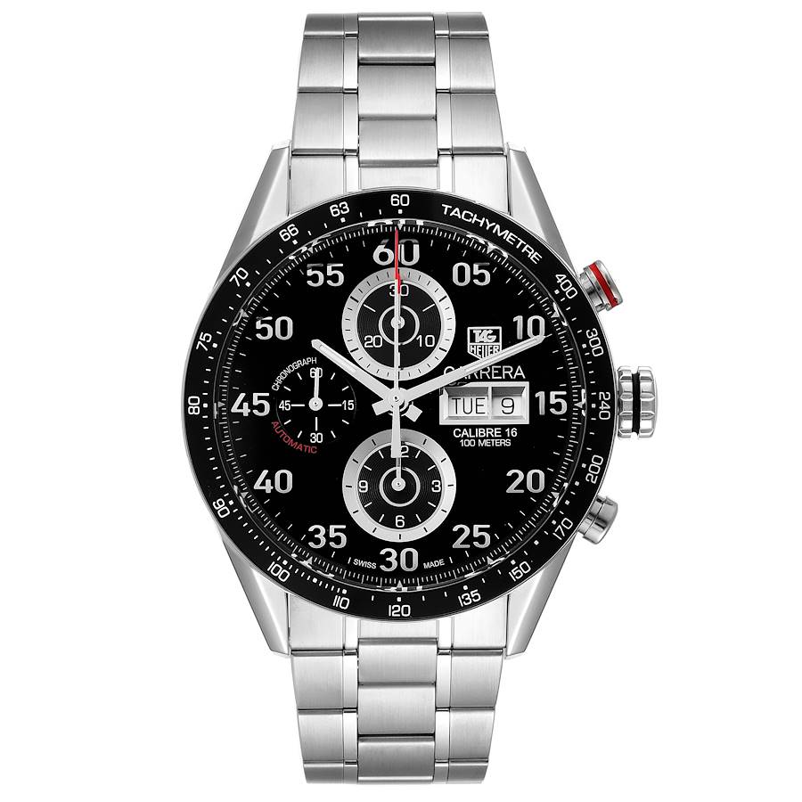 2012 Men's TAG Heuer Carrera 44mm Day Date Chronograph Automatic Stainless Steel Wristwatch with Black Dial. (Pre-Owned CV2A1R / WKB0164)