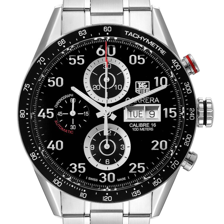 2012 Men's TAG Heuer Carrera 44mm Day Date Chronograph Automatic Stainless Steel Wristwatch with Black Dial. (Pre-Owned CV2A1R / WKB0164)