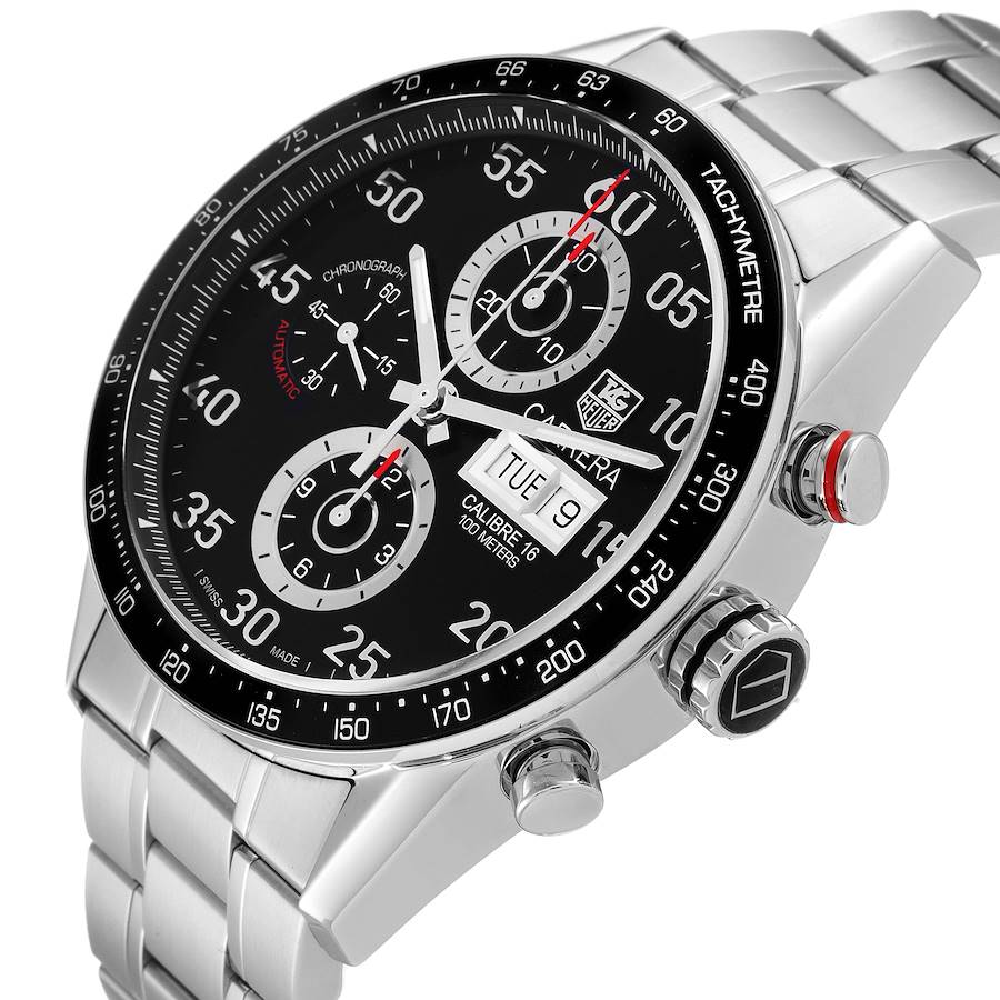 2012 Men's TAG Heuer Carrera 44mm Day Date Chronograph Automatic Stainless Steel Wristwatch with Black Dial. (Pre-Owned CV2A1R / WKB0164)