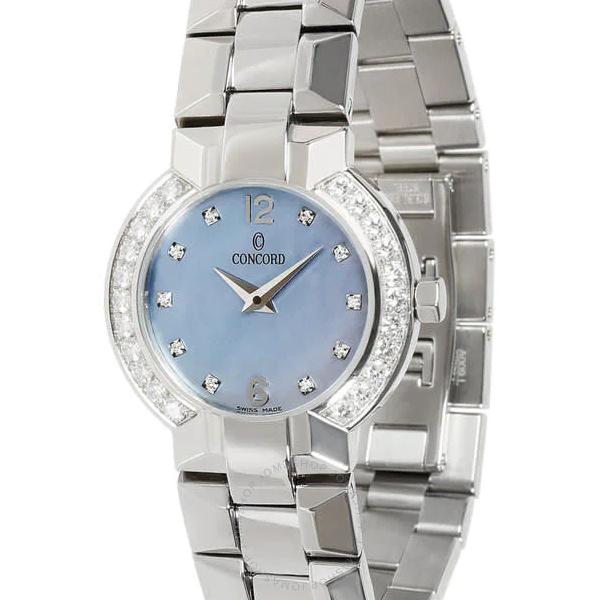 Ladies Concord La Scala 26mm Stainless Steel Wristwatch with Blue Mother of Pearl Diamond Dial & Diamond Bezel. (Pre-Owned)