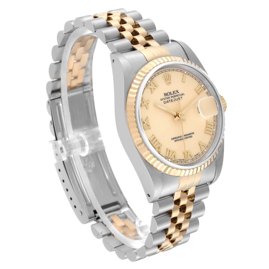 Men's Rolex 36mm DateJust Two Tone 18K Yellow Gold / Stainless Steel Wristwatch with Cream Dial & Fluted Bezel. (Pre-Owned 16233)