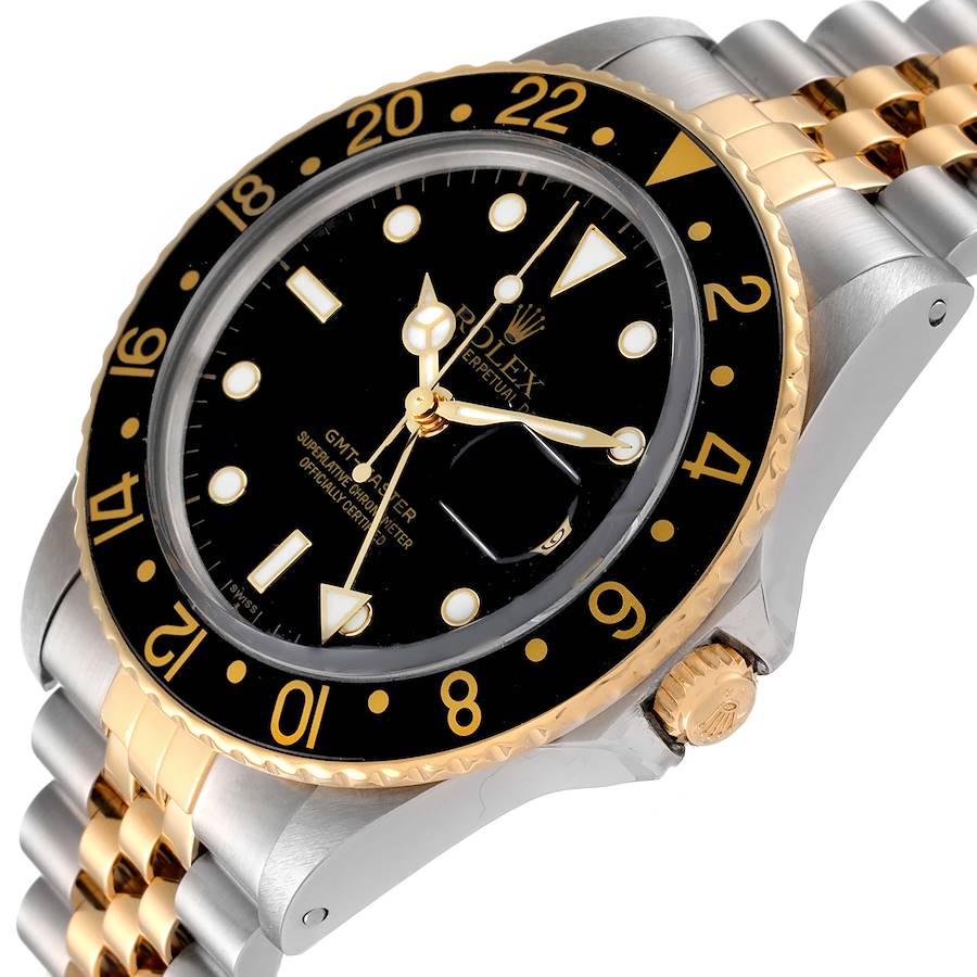 1978 Men's Rolex 38mm Vintage GMT Master 18K Gold / Stainless Steel Two Tone Wristwatch w/ Black Bezel & Black Dial. (Pre-Owned 1675)