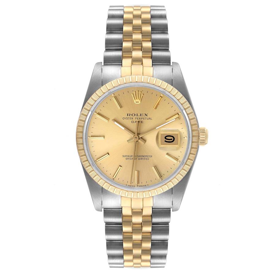 Ladies Rolex 26mm Date 18K Yellow Gold Two Tone Wristwatch with Champagne Dial & Fluted Bezel. (Pre-Owned 69173)