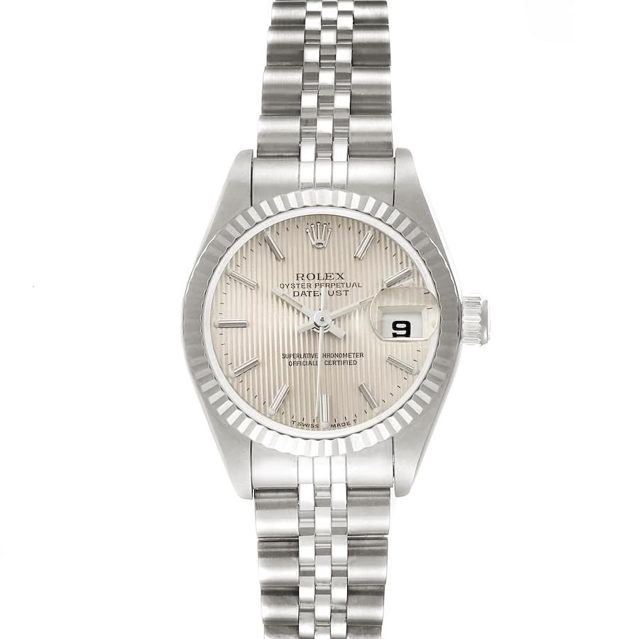 Ladies Rolex 26mm DateJust Stainless Steel Wristwatch with Silver Tapestry Dial & Fluted Bezel. (Pre-Owned 69174)