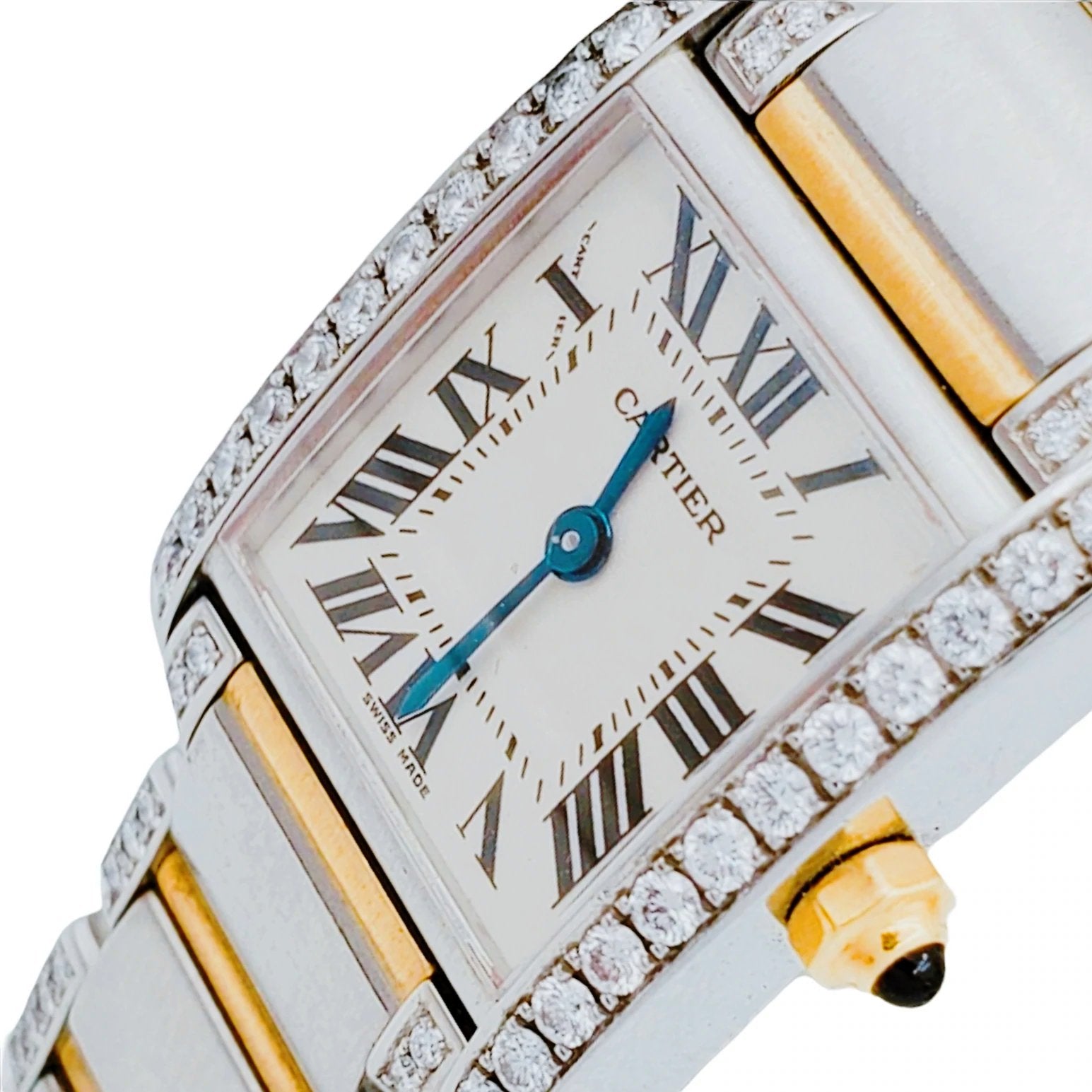 Cartier Tank Francaise Ladies Watch Small Quartz Yellow Gold Silver Dial  Bracelet WGTA0031