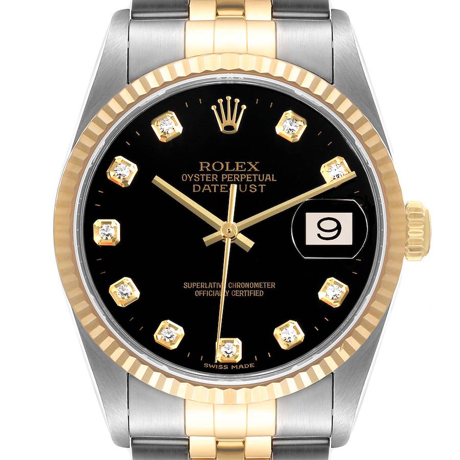 Rolex Datejust 36mm Yellow Gold and Stainless Steel Bracelet Black Rom -  OMI Jewelry