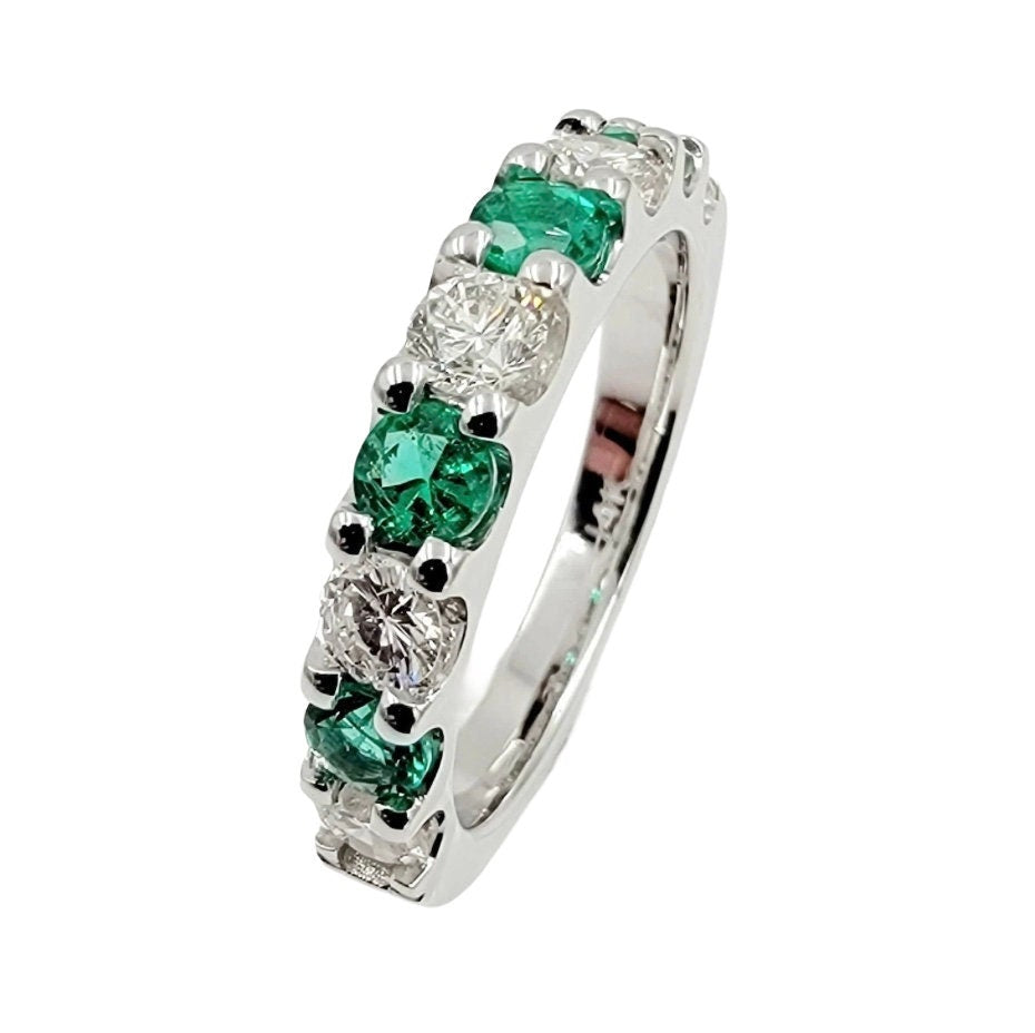 White Gold Diamond and Emerald Ring