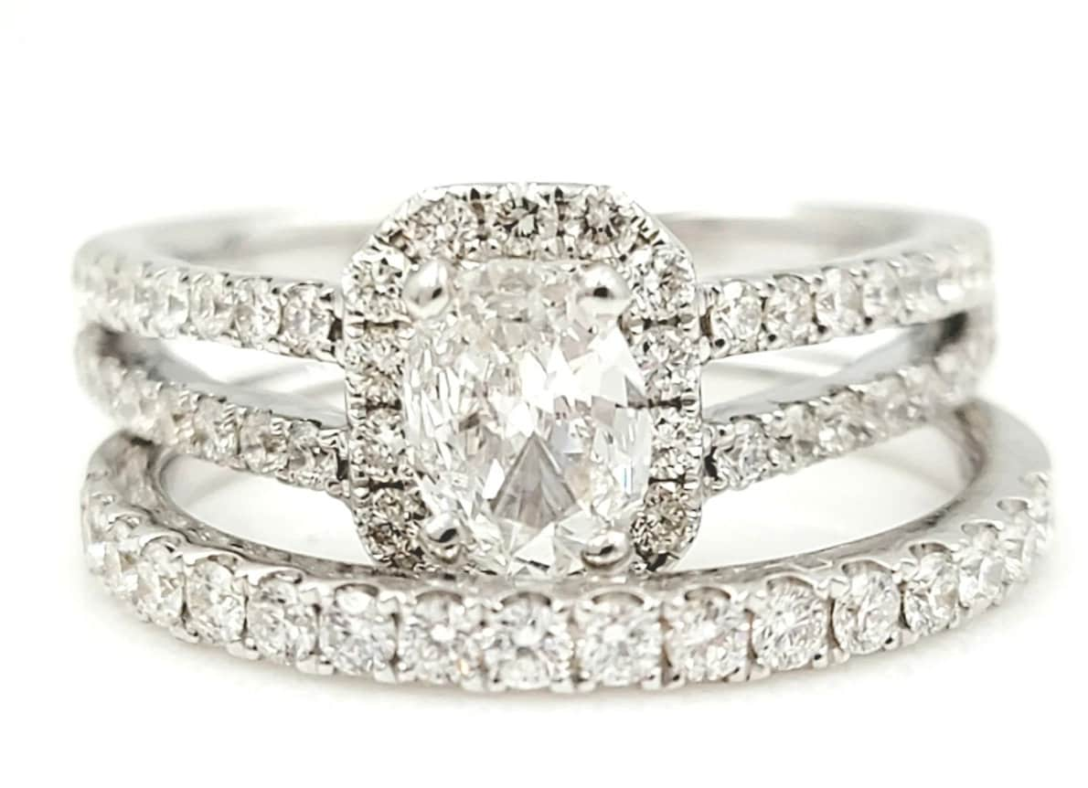 18k white gold diamond wedding set.