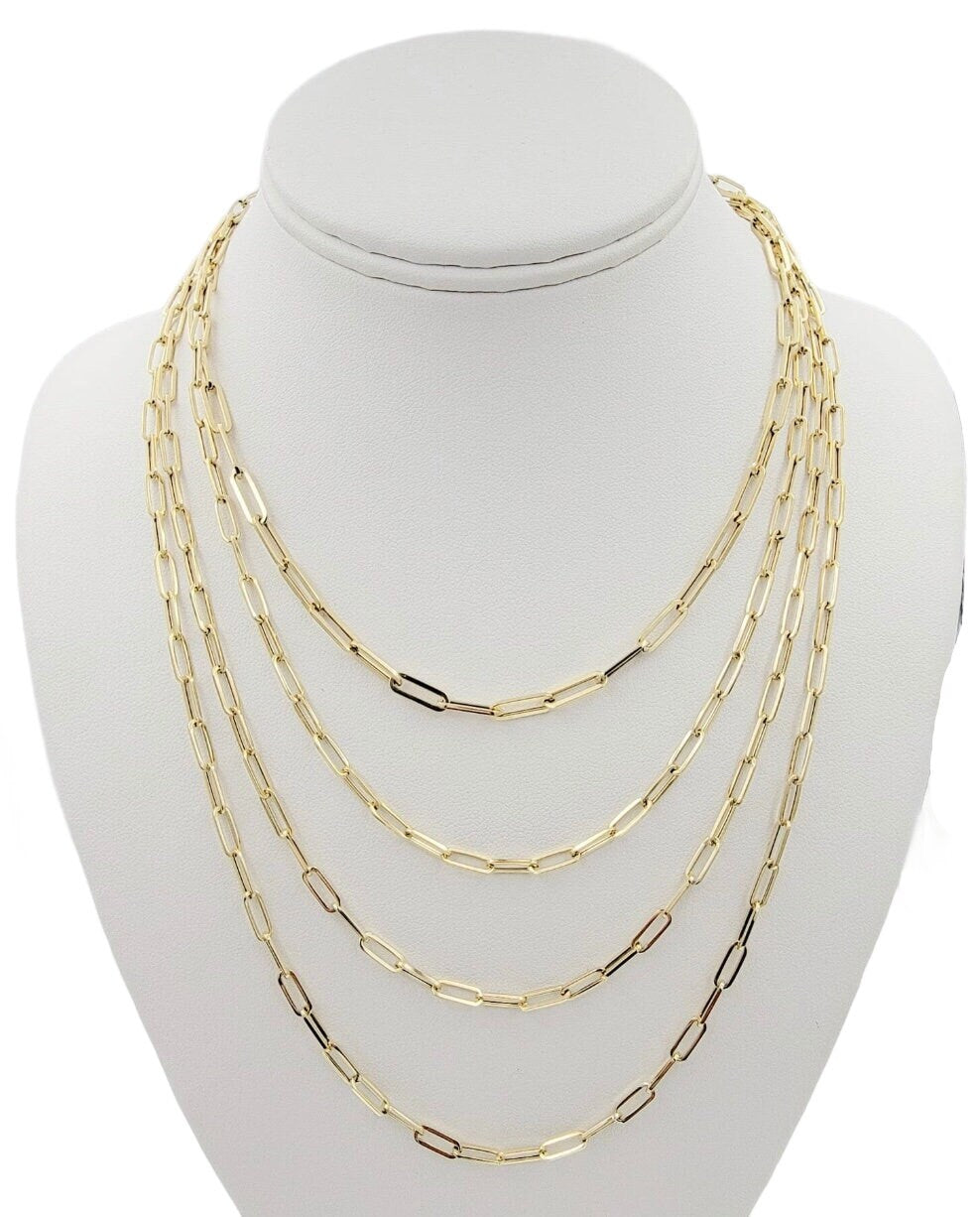 Ladys 14k Paperclip Chain Necklace, 16 Inch Solid Yellow Gold Gift for Her