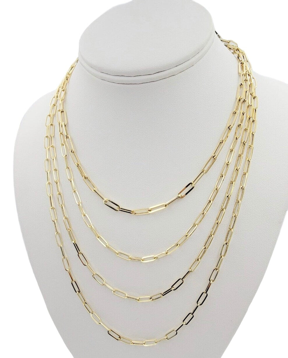 Ladys 14k Paperclip Chain Necklace, 16 Inch Solid Yellow Gold Gift for Her