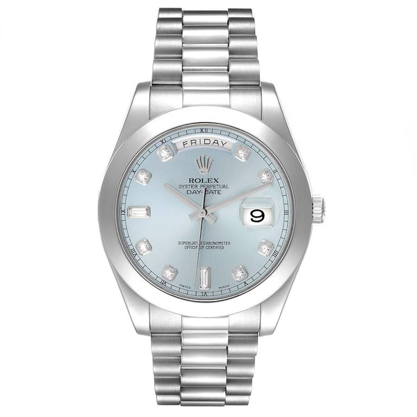 Men's Rolex 36mm Presidential Day-Date Double-Click Platinum Watch with Ice  Blue Diamond Dial and Smooth Bezel. (Pre-Owned M118206)